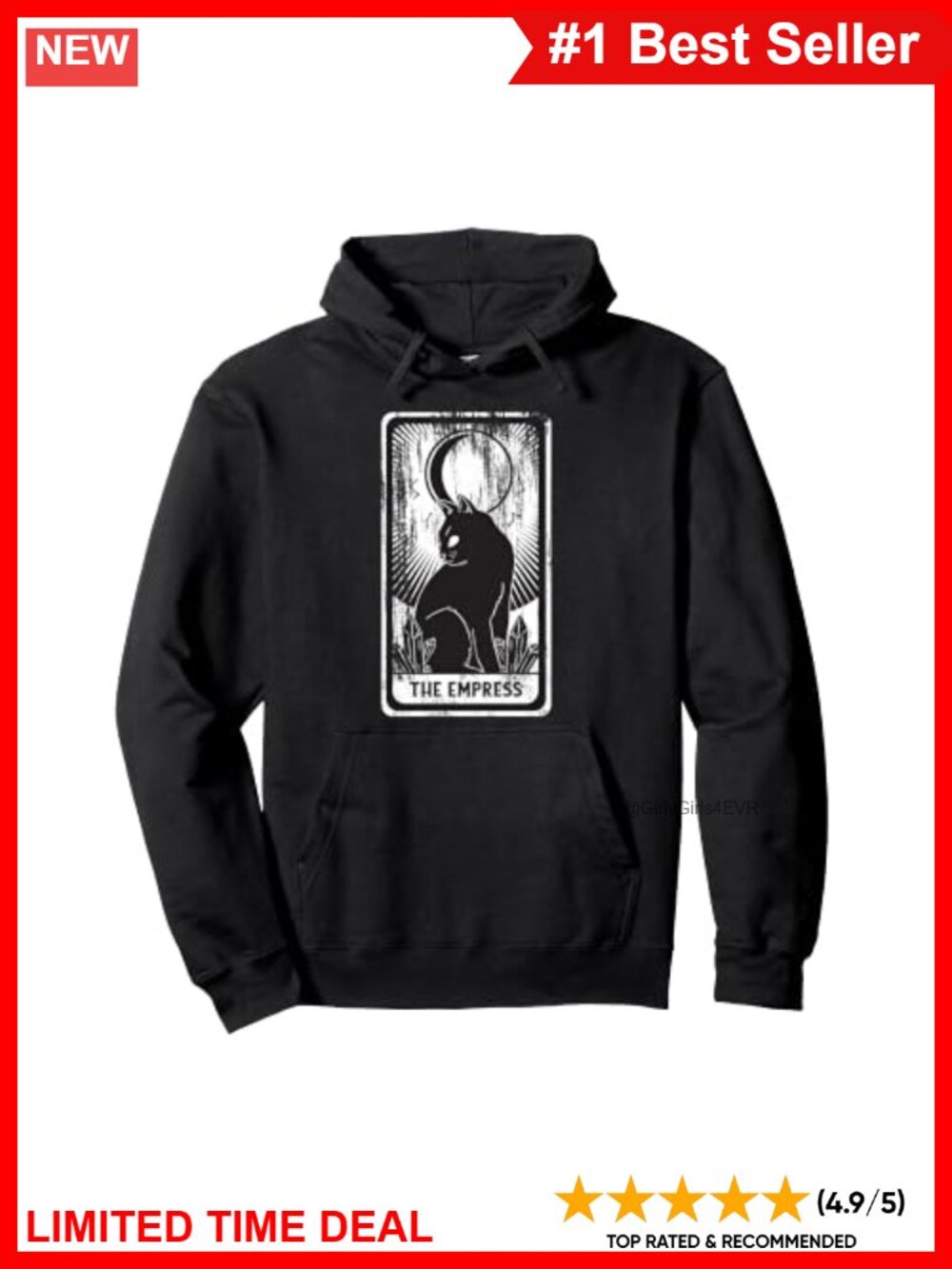 Black Cat Empress Tarot Pullover Hoodie Goth Vintage Graphic